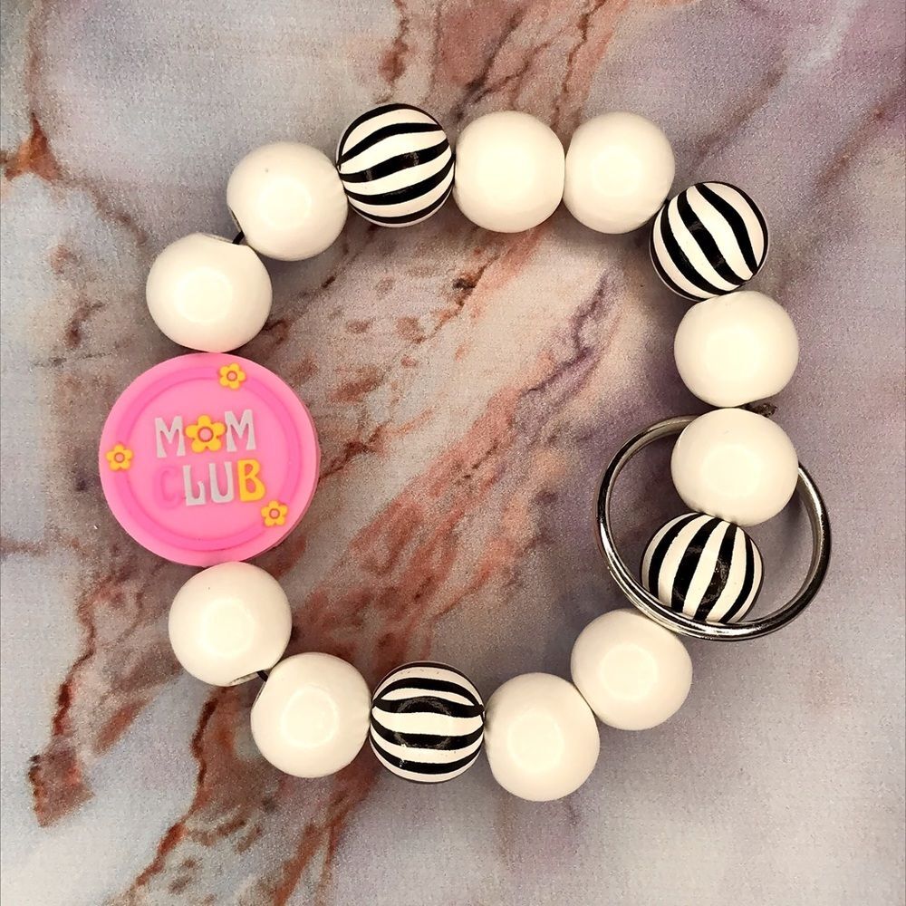 Mom Club Retro Pink Charm Keychain Wristlet